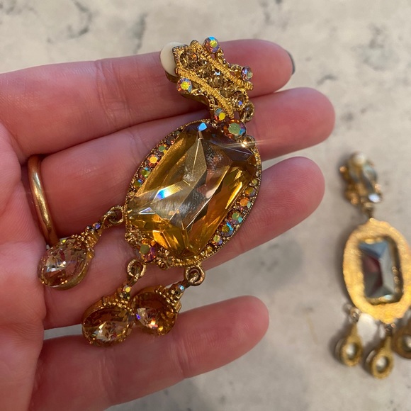 Gold Metallic Chandelier Clip On Earrings - Picture 7 of 11